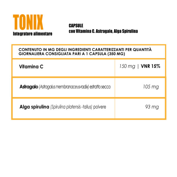 Tonix 30 capsule<br>con Spirulina, Vitamina <b>C </b>ed Astragalo - immagine 2