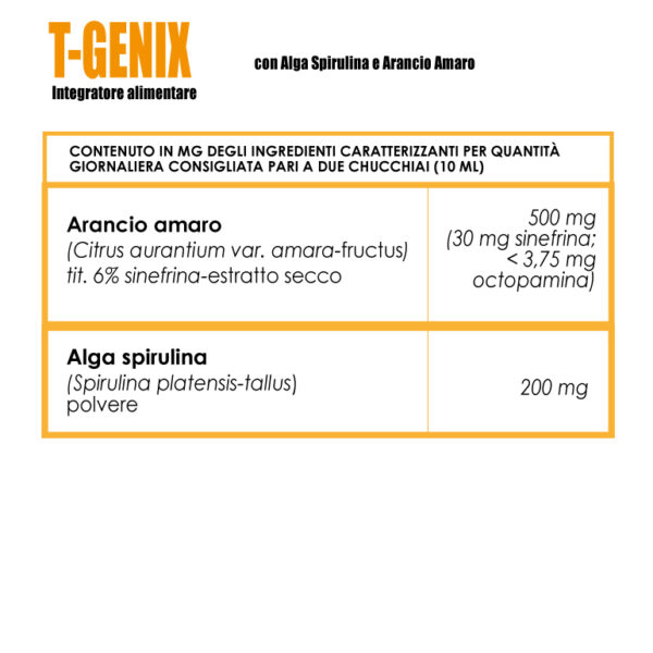 T-Genix 250 ml<br>Metabolismo energetico con Alga Spirulina ed estratto di Arancio amaro - immagine 2