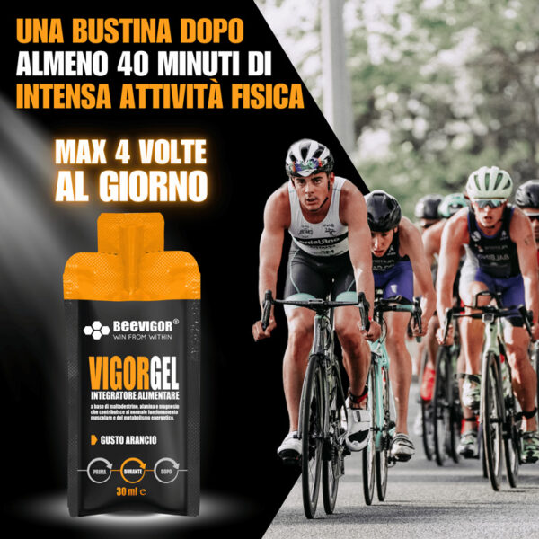 BEEVIGOR Gel gusto Arancio - confezione da 24 pz bustine Monodose da 30 ml - Integratore gel per Sport di Endurance con Maltodestrine, Alanina e Magnesio - Made in Italy - Supporta Metabolismo Energetico e Funzione Muscolare - immagine 2
