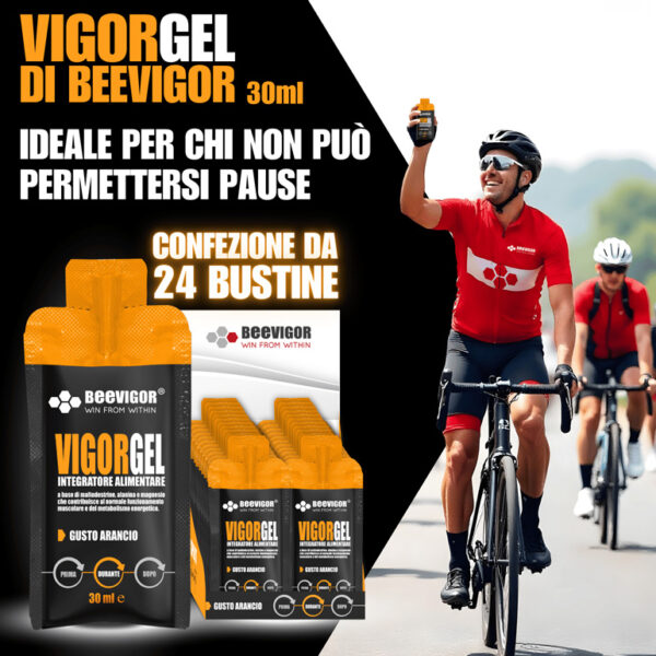 BEEVIGOR Gel gusto Arancio - confezione da 24 pz bustine Monodose da 30 ml - Integratore gel per Sport di Endurance con Maltodestrine, Alanina e Magnesio - Made in Italy - Supporta Metabolismo Energetico e Funzione Muscolare - immagine 7